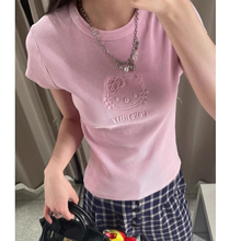 专柜同款 夏季 新款 女装 甜辣印花水洗修身短袖T恤上衣 0347359