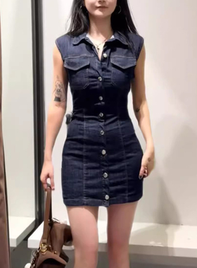 ZA 2025夏季新品 女装 Z1975 牛仔翻领迷你连衣裙 7484088 400