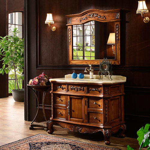 红橡木欧式落地红橡木浴室柜