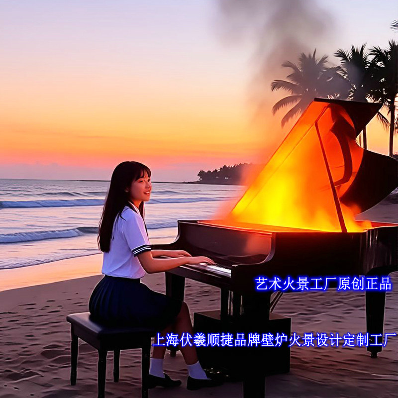 海边沙滩仿真火焰钢琴上海产伏羲壁炉火焰钢琴户外电子火焰钢琴