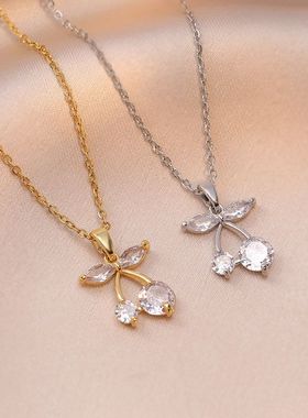 项链女 夏季新款樱桃颈链小众设计感时尚日韩风气质钛钢锁骨链