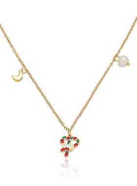 项链女 跨境圣诞款爱心淡水珍珠月亮新款设计感月亮气质钛钢项链