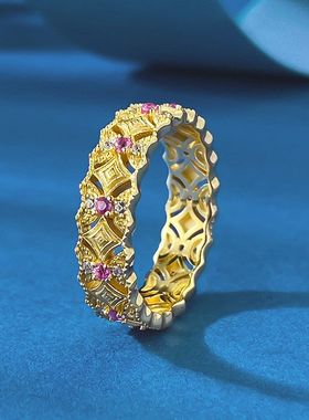 辉之翼珠宝小红书同款戒指意大利工艺S925银菱格蕾丝拉丝戒指环女