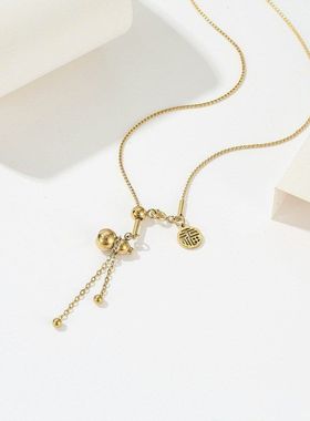 钛钢项链女 不掉色2022时尚小众设计感福字锁骨链葫芦吊坠毛衣链