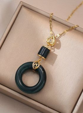 项链女网红复古风平安扣几何小众时尚新款设计感吊坠气质钛钢项链