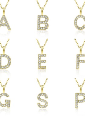 欧美跨境热销满钻微镶镶锆石超闪字母项链女吊坠锁骨链感饰品