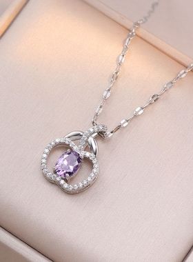 项链女 网红ins彩色锆石苹果小众新款设计感吊坠气质时尚钛钢项链