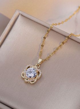 项链女网红甜酷风双爱心锆石小众时尚新款设计感吊坠气质钛钢项链