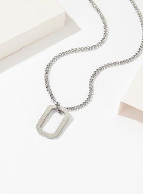 钛钢项链小众 潮人网红简约个性款方框项链男女几何情侣时尚项链
