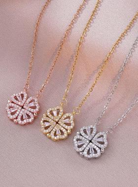 项链女跨境四叶花一款多戴爱心锁骨链开合时尚小众设计感钛钢项链