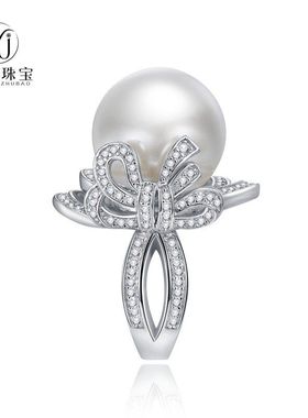 辉之翼珠宝2023欧美贝珠戒指纯银气质典雅女神范s925纯银高碳钻女