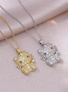 项链女 时尚跨境新款猫咪项链嘻哈潮流微镶锆石锁骨链可爱项饰女