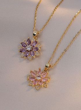 项链女网红小雏菊锆石花朵小众时尚新款设计感吊坠气质钛钢项链