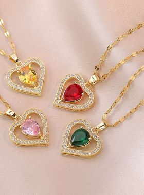 项链女 日韩风时尚网红爱心锆石小众新款设计感吊坠气质钛钢项链