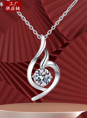 轻奢天使翅膀项链时尚吊坠莫桑石女锁骨链感微镶锆石饰品