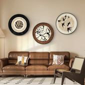 美式 饰画 复古圆形挂画客厅沙发背景墙壁画餐厅茶室中古风高级感装