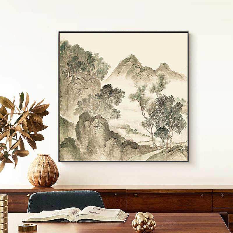 新中式装饰画客厅卧室山水轻奢国画书房湖山水墨禅意餐厅墙面挂画