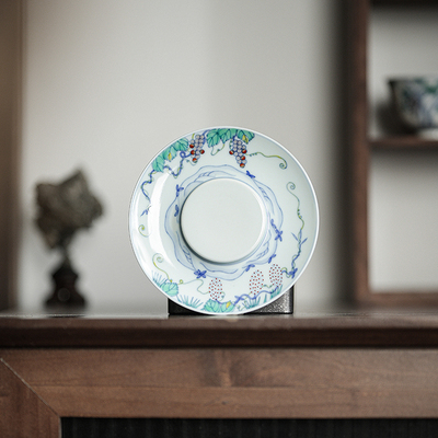 仿明成化斗彩葡萄杯垫 手绘杯托干泡台高端茶具景德镇陶瓷