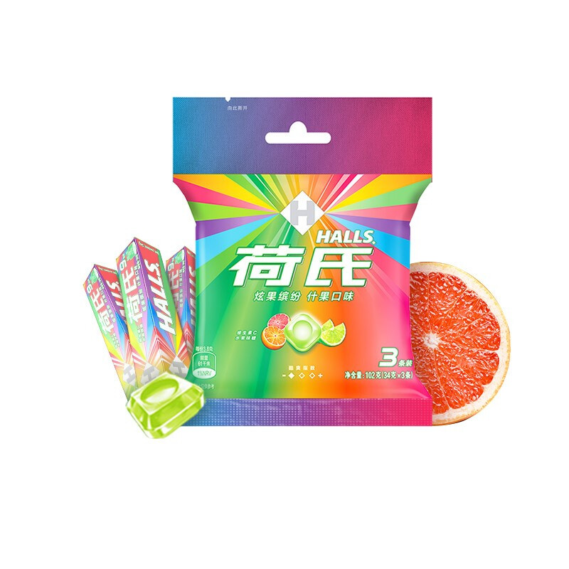 荷氏炫果缤纷什果味薄荷糖果清新口气条装HALLS午夜风暴薄荷硬糖