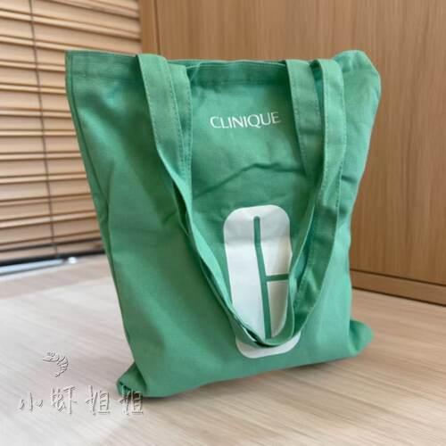 倩碧绿色帆布包白色字母印手提袋单肩包化妆包小众简约大容量