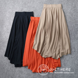 日本原单春松紧高腰A字大摆裙日系出口外贸皱褶裙修身半身裙