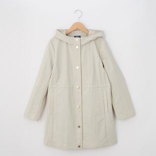 外套日系外贸宽松收腰抽绳风衣 日本原单2026春女简约风连帽中长款