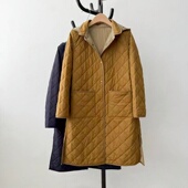 日本高端2025秋冬女士绗棉格子棉服外套外贸原单直筒轻便两穿棉衣