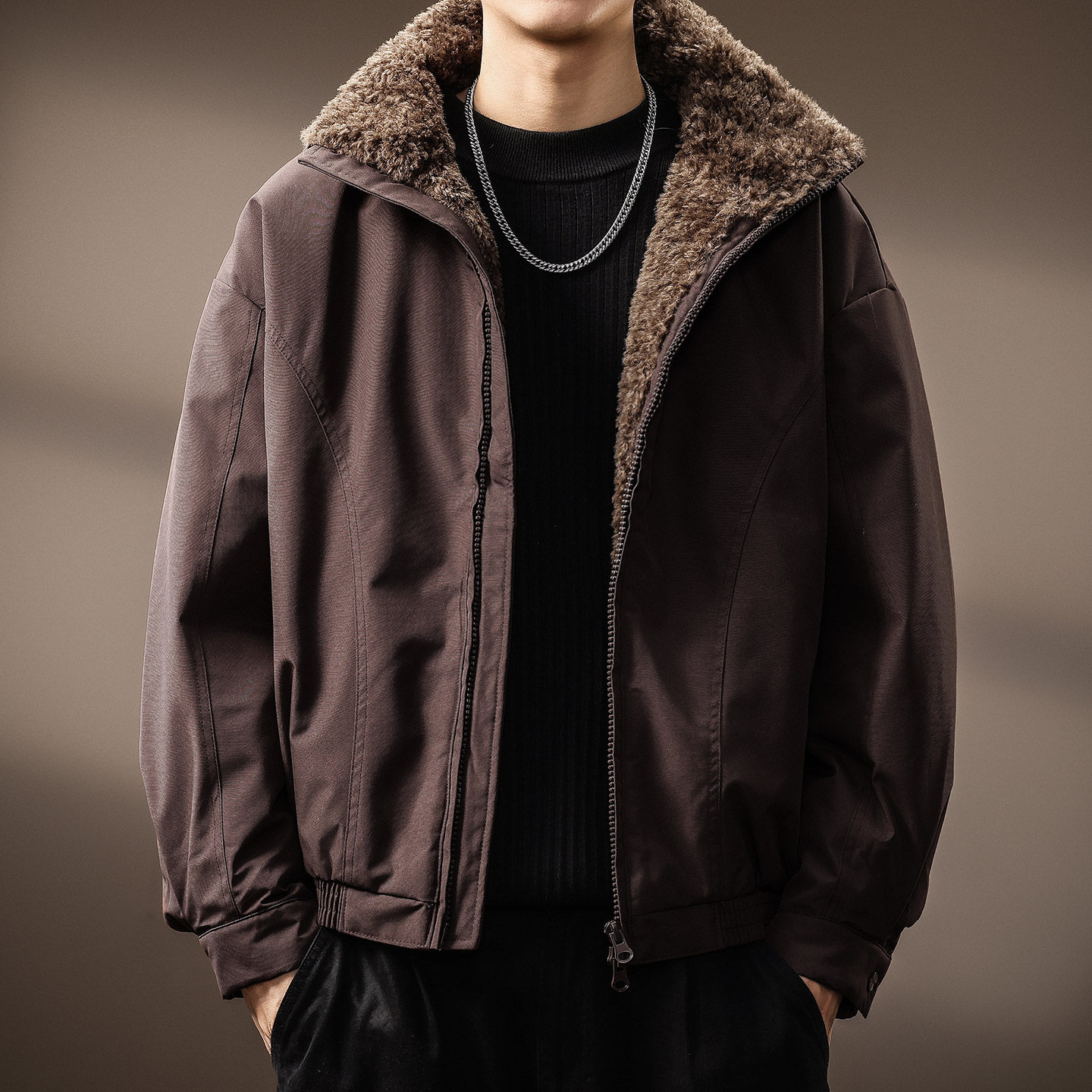 高端座山雕羊羔绒飞行员羽绒服男士冬季新款保暖工装重磅夹克外套
