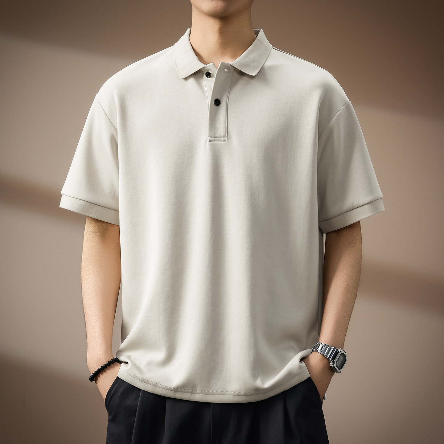 高端冰感莫代尔翻领Polo衫男2026夏季新款亲肤弹力宽松短袖T恤男