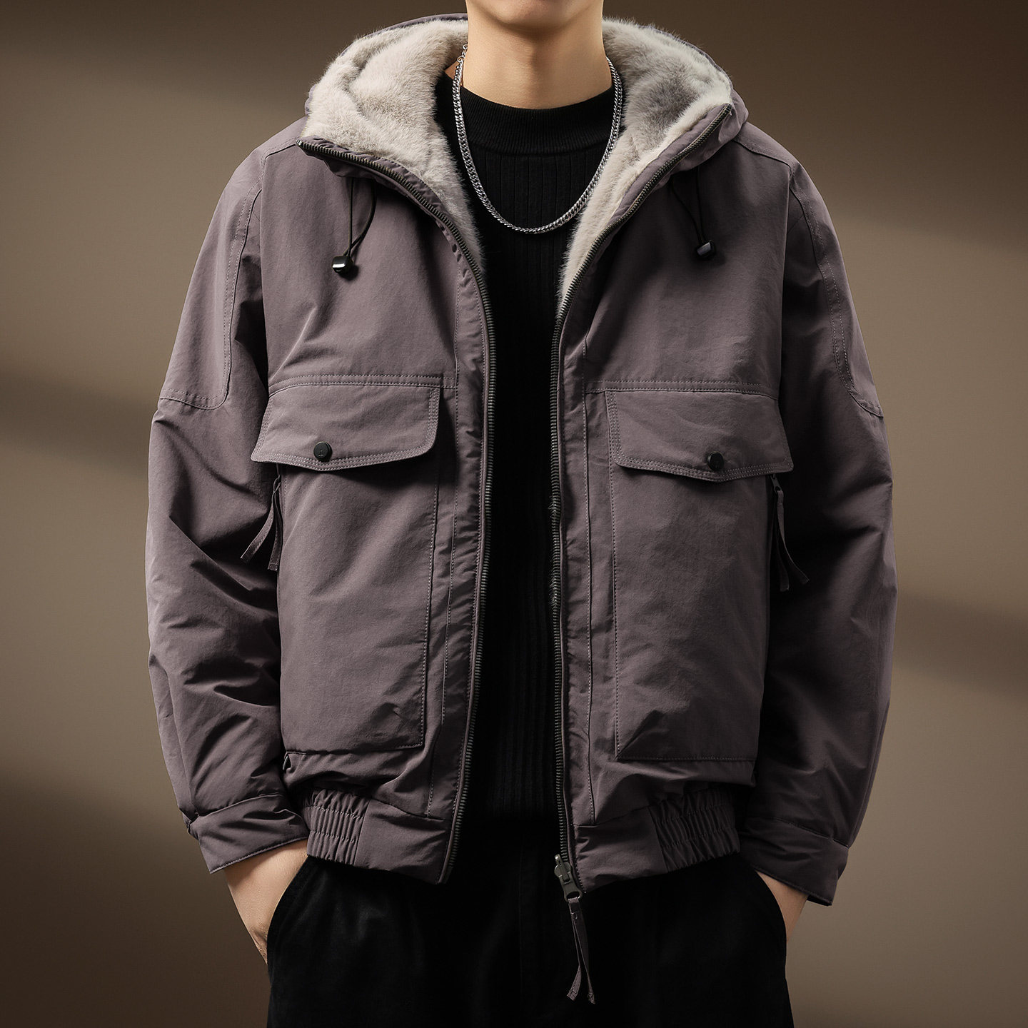 高端美式双面穿羊羔绒绒夹克棉服男休闲冬季新款保暖工装棉衣外套
