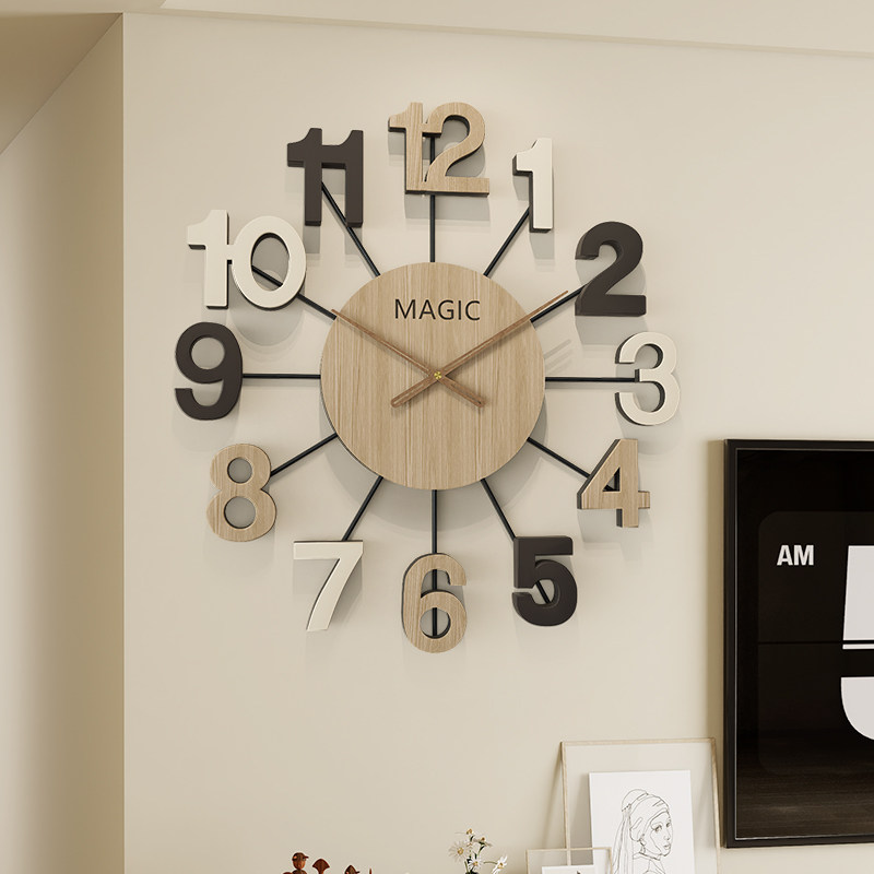 钟表挂钟客厅轻奢木艺创意个性