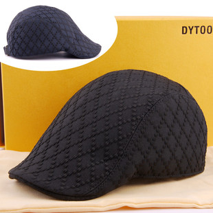 DYTOO高档格纹鸭舌帽黑色帽子男女士秋冬天复古前进帽短檐贝雷帽
