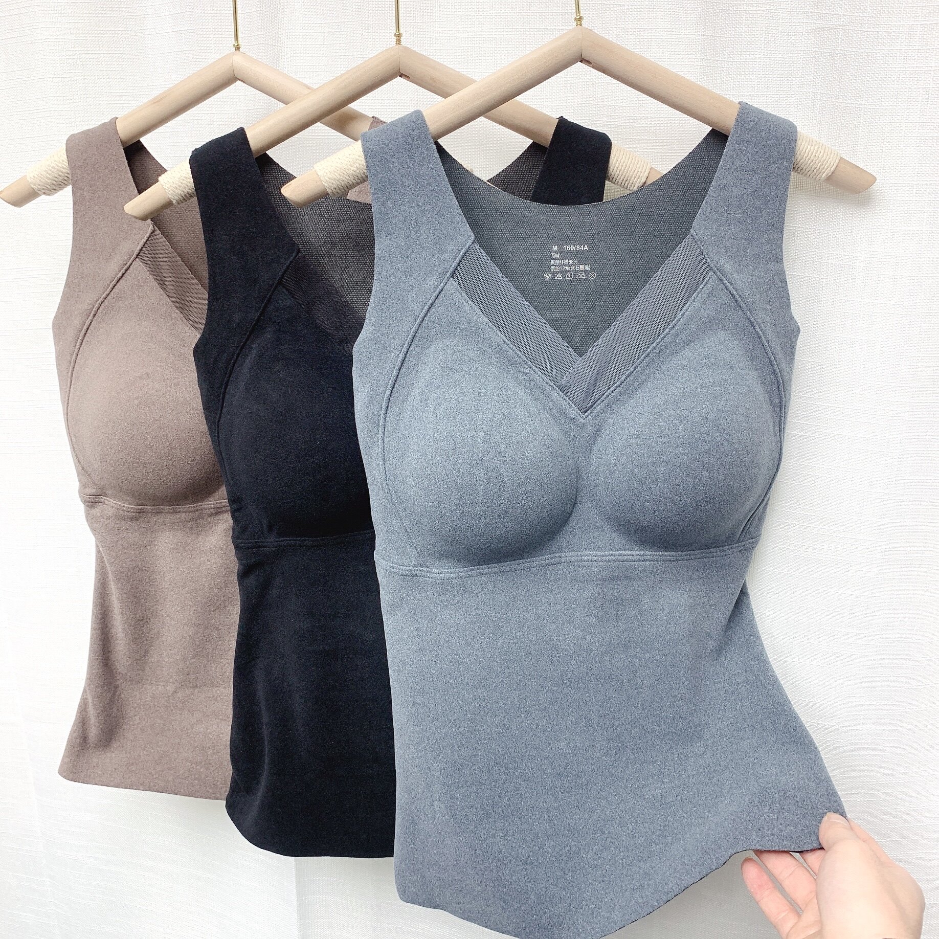 8803石墨烯发热背心女士秋冬免穿文胸修身性感网纱保暖内衣打底衫