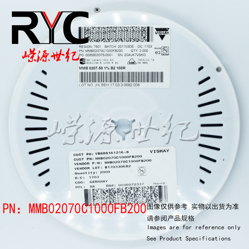 MMB02070C1000FB200 Vishay原装电阻器1W 100ohms 1% 300V 50ppm