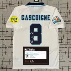 Gascoigne Signed Shirt Fans Edition with Printed Signature Collectible Jersey 1996 England Retro Football Shirt