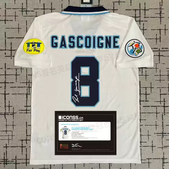 Gascoigne Signed Shirt Fans Edition with Printed Signature Collectible Jersey 1996 England Retro Football Shirt