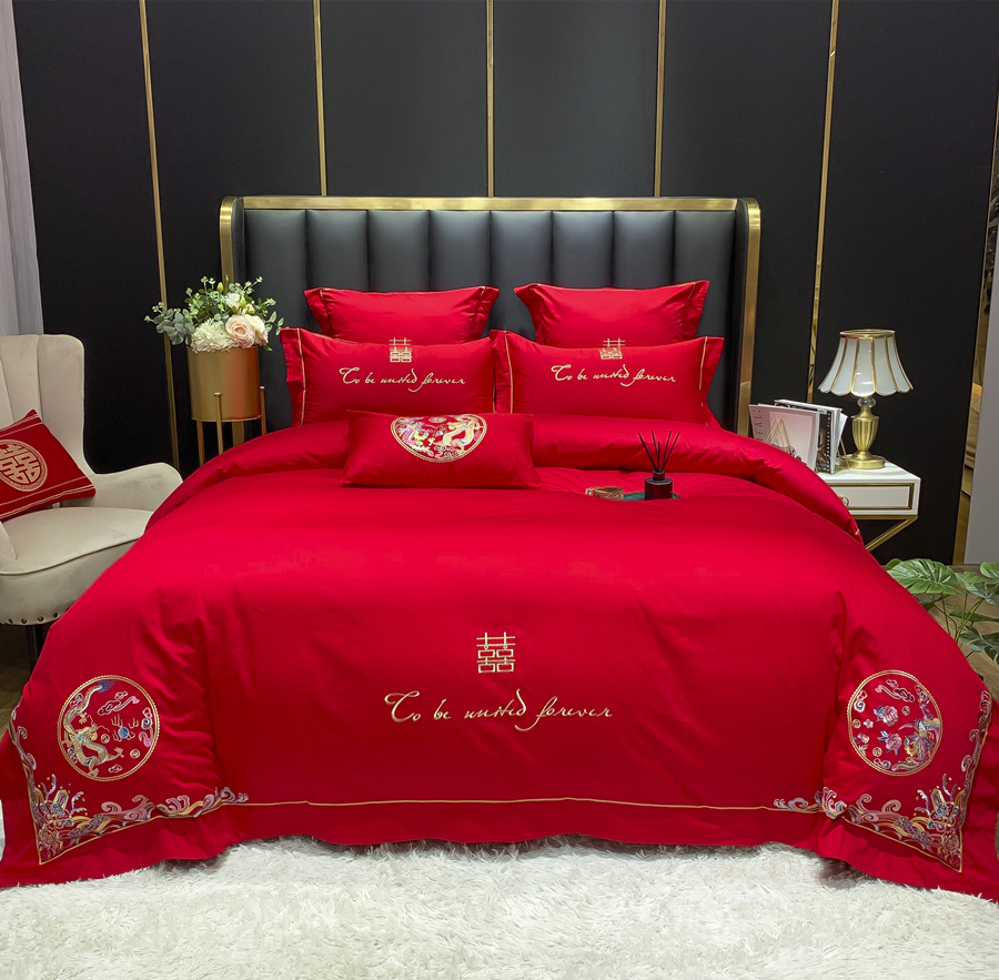 全棉被套婚庆龙凤喜被整套