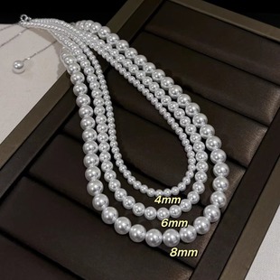 正圆强光人造澳白珍珠项链叠戴秋冬简约纯银高级感气质毛衣链女