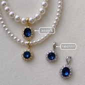 施家蓝色水晶轻奢万能扣吊坠珍珠项链配饰精致气质高级感圆形挂件