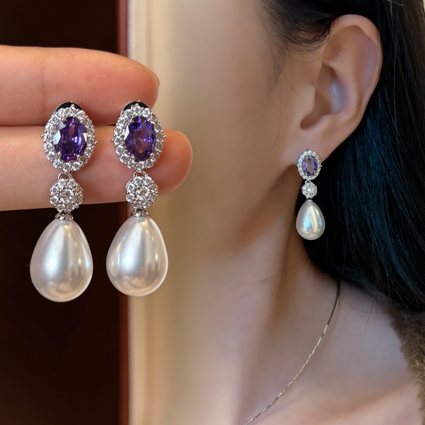 轻奢小香风水滴澳白珍珠耳环耳钉