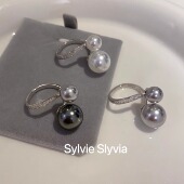 倪妮同款 大小珍珠戒指纯银不掉色轻奢小众施家大溪地珍珠食指戒女