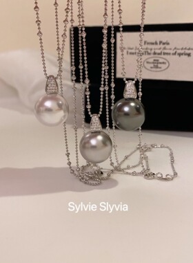 澳白大溪地黑珍珠吊坠项链锁骨链