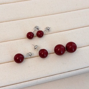 安可拉红色珍珠耳钉s925纯银耳环高级感气质秋冬2025新年红色耳饰