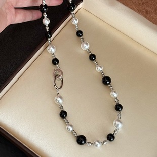 高级感轻奢小众设计款 可叠戴秋冬项链毛衣链 玛瑙澳白色珍珠加长款