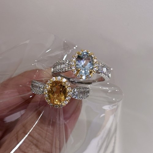 s925银天然托帕石黄水晶偏财戒指