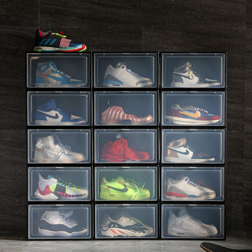居家收纳神器加厚塑料透明翻盖鞋盒男女球鞋组合叠放收箱柜展示柜