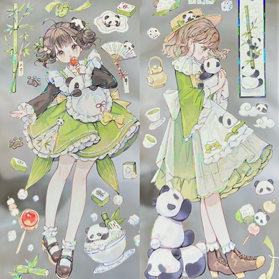 StudioVI分装胶带花下卿舞袖海棠落琼眸熊猫家族可爱女流麻咕卡