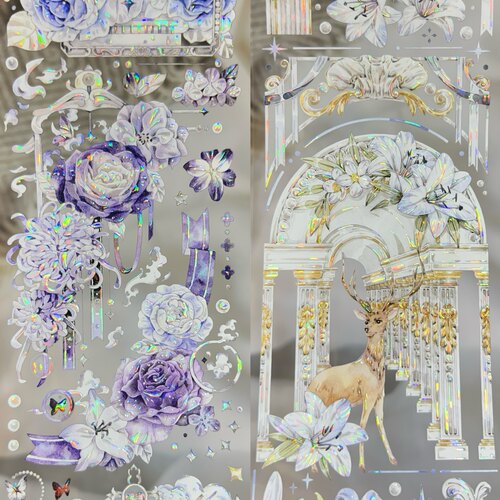 第九航道分装手账胶带 森灵空花鹿影探春 人物背景鹿窗花流麻咕卡