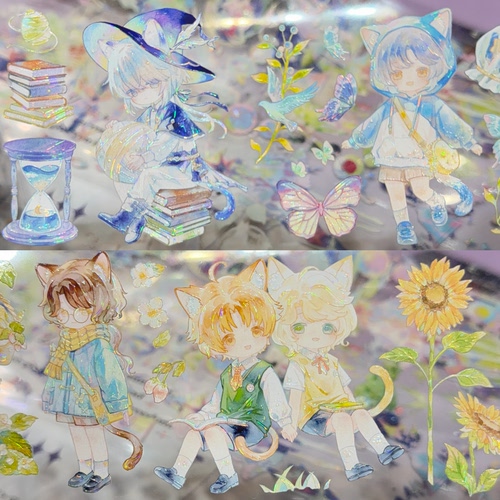 百岚分装手账胶带喵呜猫猫丘丘可爱小人女孩男孩子流麻咕卡背卡