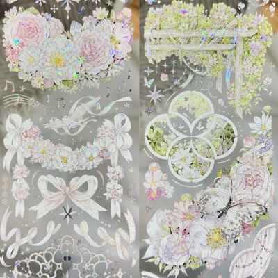 Shine分装手账胶带繁花庭春和景明粉系婚嫁风流麻咕卡素材贴纸花